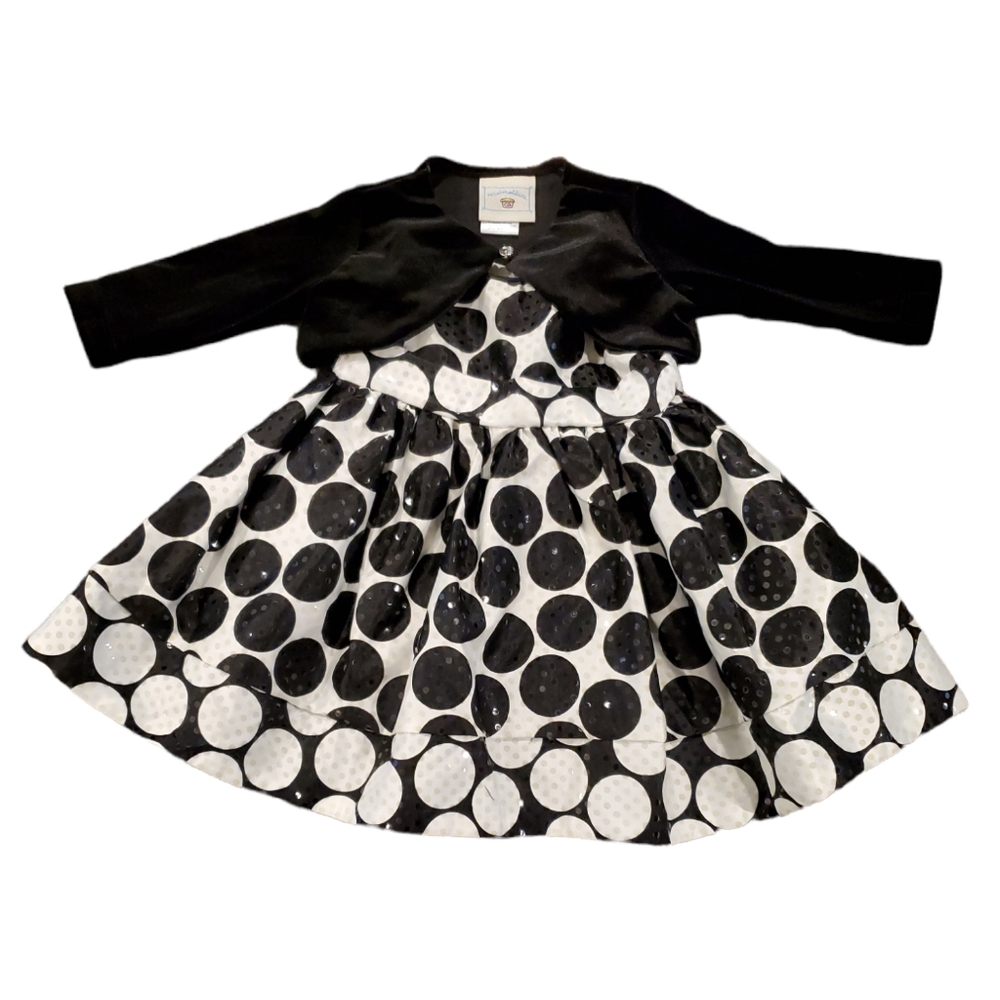 🥳 HP 🥳 MARMELLATTA Baby Girl Dress - Polka Dots Black & White - Size 3-6